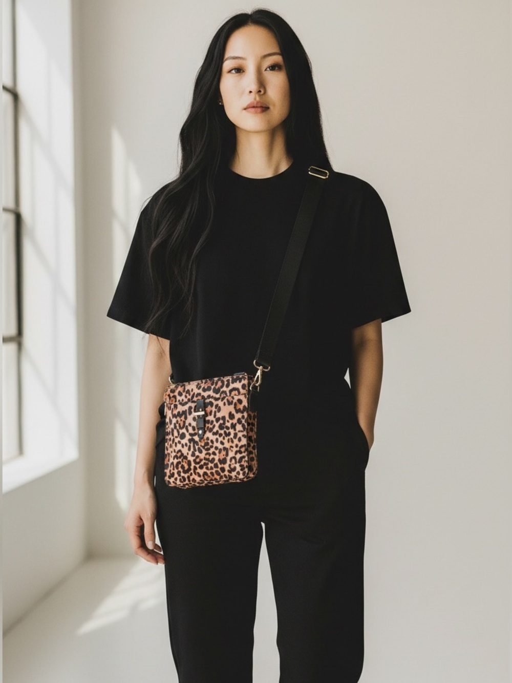 INC International Concepts Leopard Print Crossbody in Tan and Black